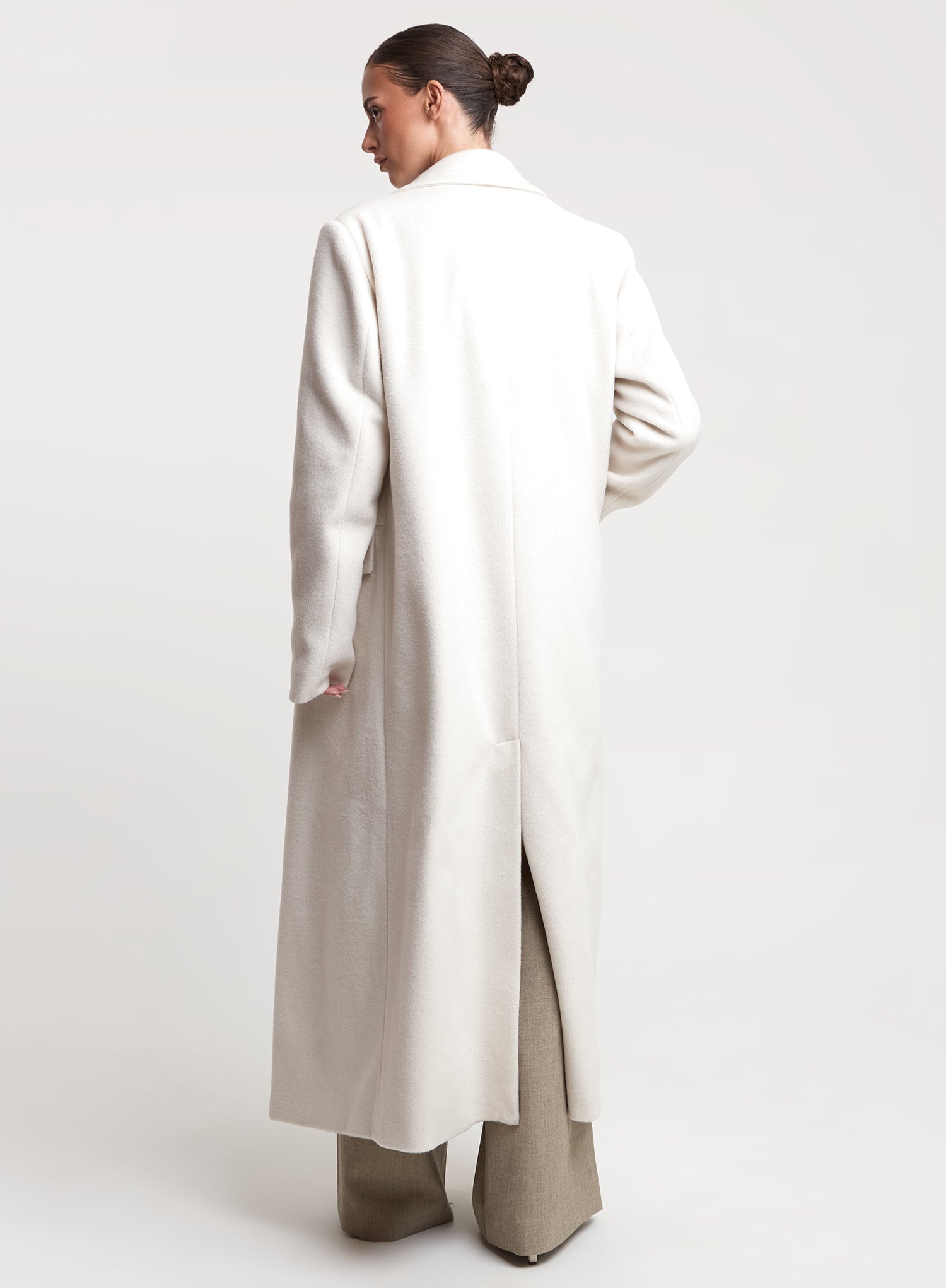 Cream Double-Breasted Longline Coat
